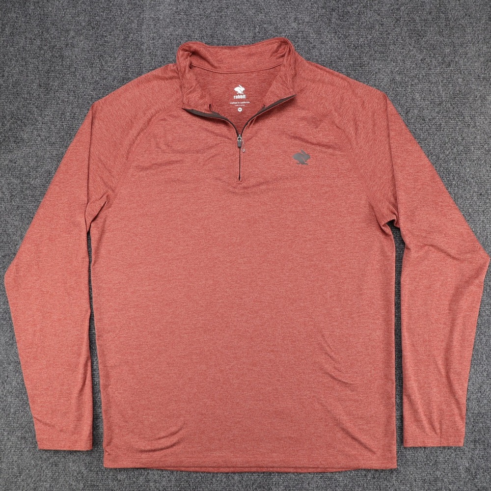 Rabbit EZ Zip Mens Medium Heathered Rust Red Running 1/4 Zip Pullover